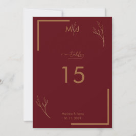 Convite Modern Burgundy Golden Border Wedding Table Number