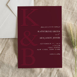 Convite Modern Burgundy Monogram Minimalist Wedding