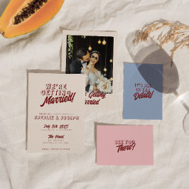 Convite Modern Burgundy Retro Bold Funky Unique Wedding