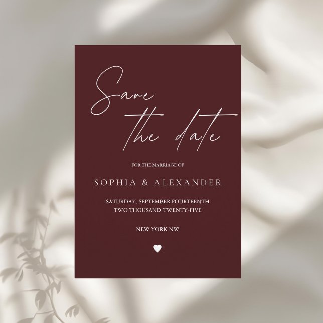 Convite Modern Burgundy Save the Date (Criador carregado)