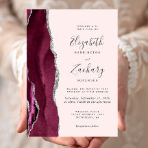 Modern Burgundy Silver Agate Blush Pink Wedding