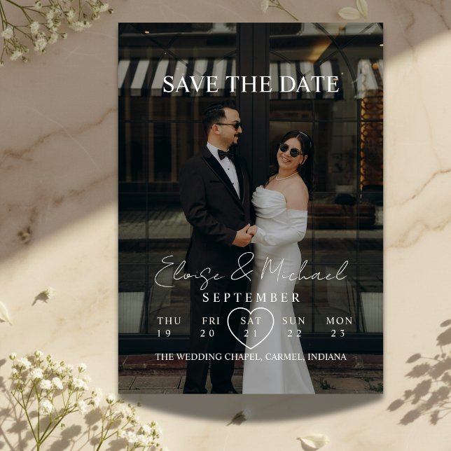 Convite Modern Calendar Week Photo Save The Date Wedding (Invite guests to save the date with this Simple Modern Photo Calendar Save The Date Wedding Invite!)