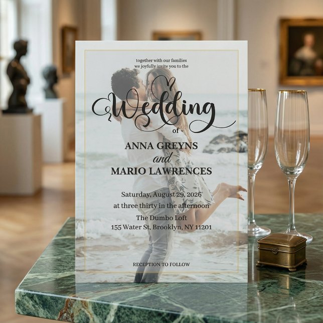 Convite Modern Calligraphy Photo Faux Gold Wedding  (Criador carregado)