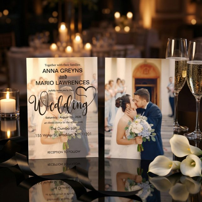 Convite Modern Calligraphy Script 2 Photo Overlay Wedding (Criador carregado)