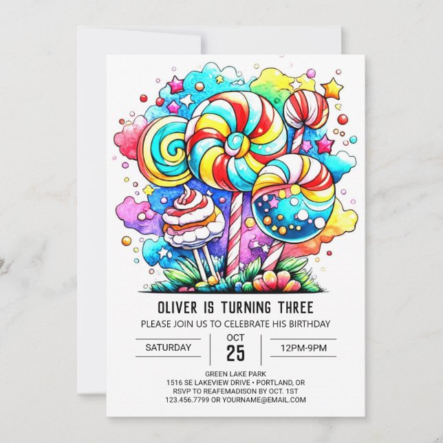 Convite Modern Candyland Birthday (Frente)