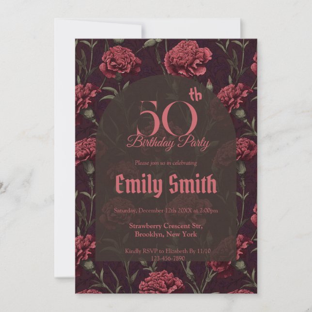 Convite Modern Carnation Inspired 90Th Birthday (Frente)