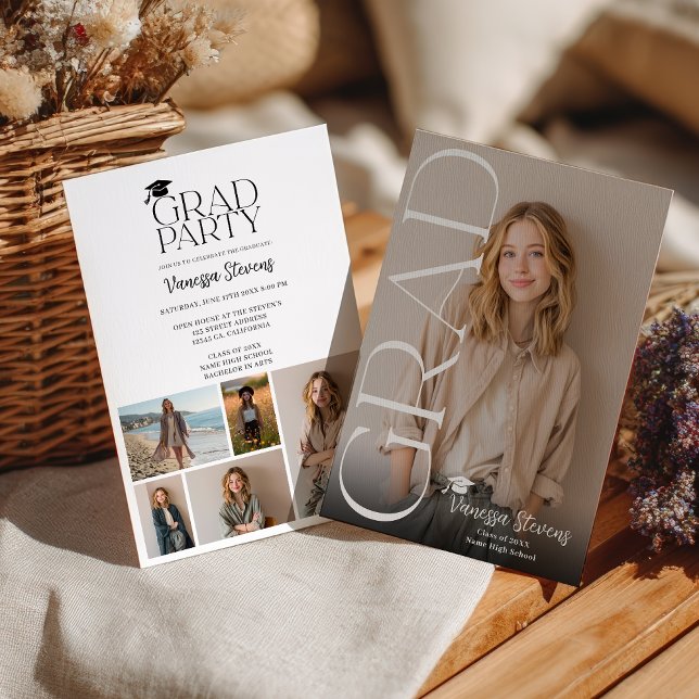 Convite Modern Casual Simple Trendy 6 photos graduation (Modern Casual Simple Trendy 6 photos graduation Invitation)