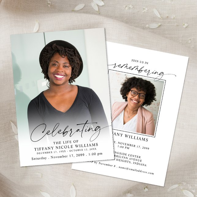 Convite Modern Celebration of Life Memorial Funeral Photo (Criador carregado)