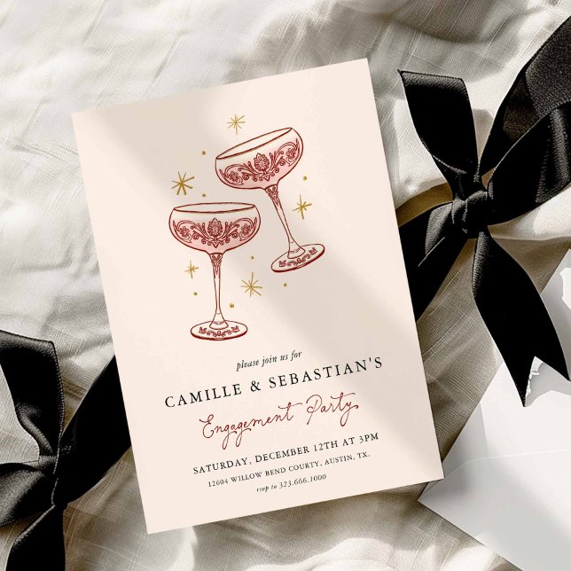 Convite Modern Champagne Coupe Engagement Party Invitation (Modern Engagement Party Invitation)