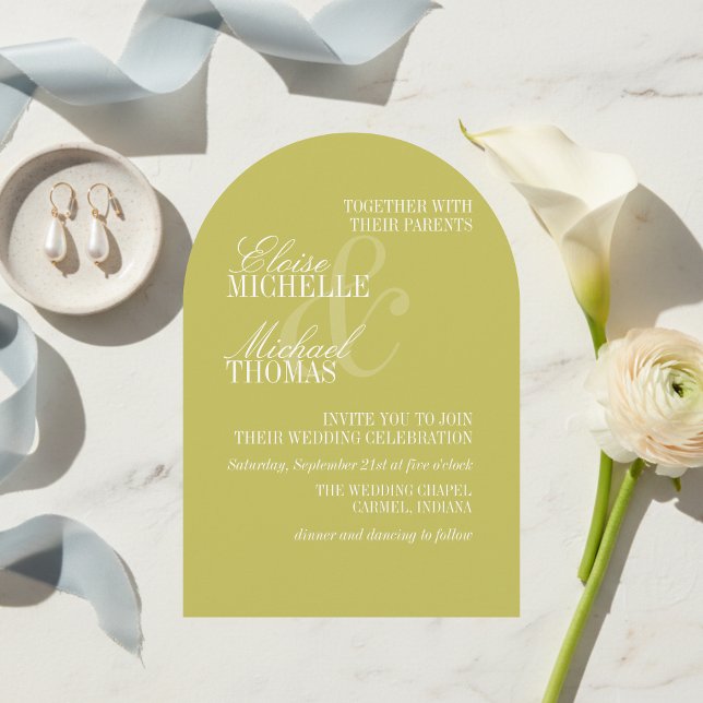 Convite Modern Chartreuse Formal Arch Wedding  (Modern Chartreuse Script Formal Wedding Invitation)