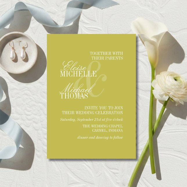 Convite Modern Chartreuse Script Formal Wedding (Modern Script Sage Green Formal Wedding Invitation)