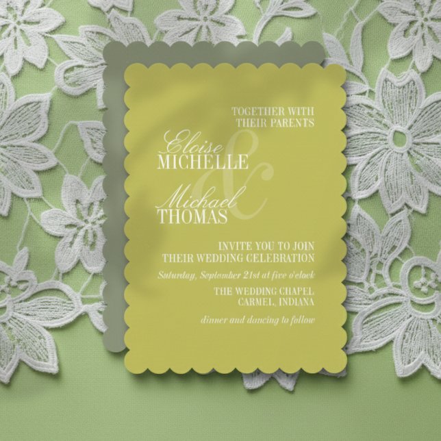 Convite Modern Chartreuse Script Formal Wedding (Invite guest to your big day with this Modern Script Sage Green Formal Wedding Invitation! )