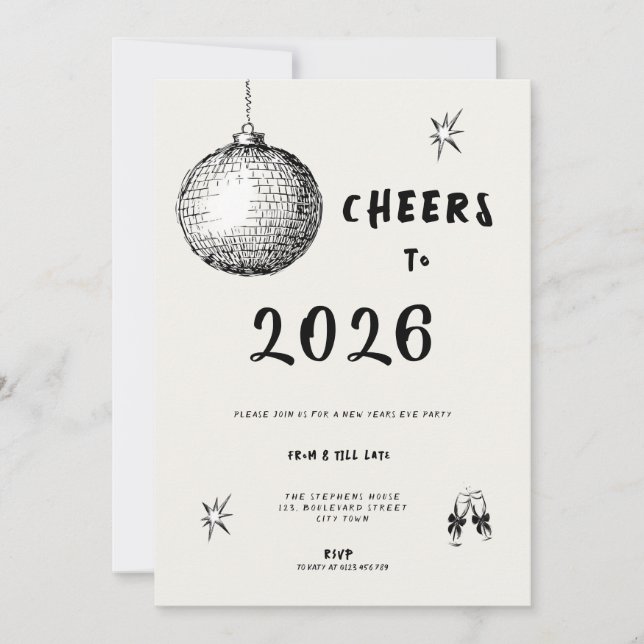 Convite Modern Cheers to New Year 2026 Bold Typo (Frente)