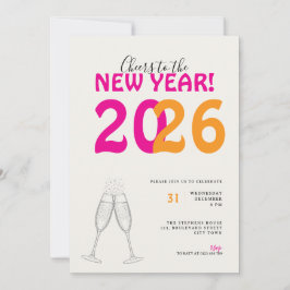 Convite Modern Cheers to New Year Bold Typo Invitation