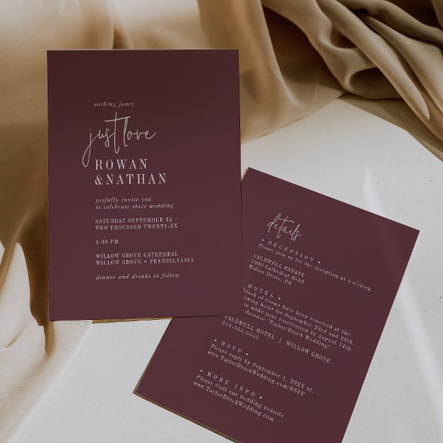 Convite Modern Chic Burgundy Adora Tudo Em Um Casamento (Criador carregado)