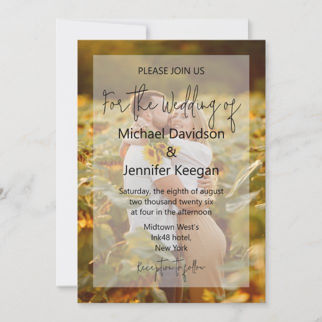 Convite modern chic handwriting faded photo wedding (Frente)