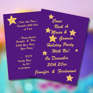 Convite Modern Chic Purple e Dourada Stars Groovy Party