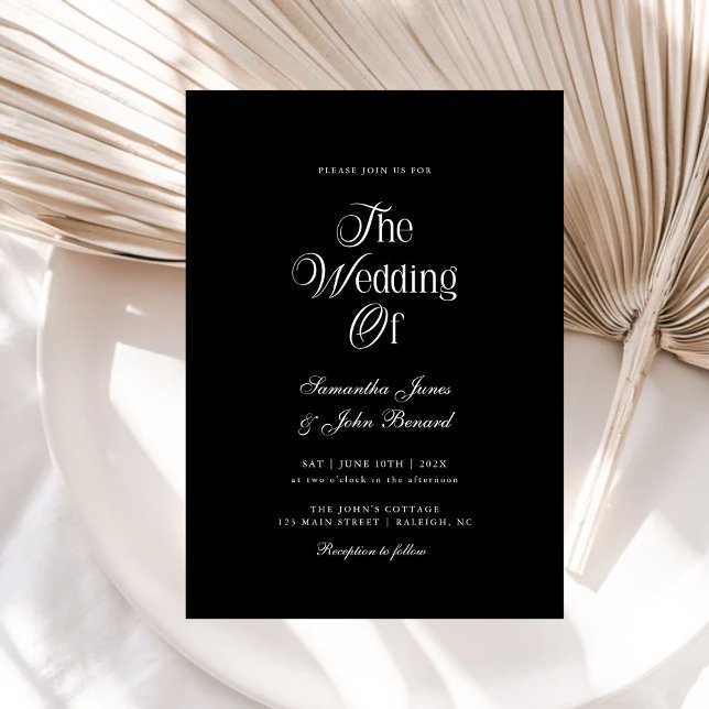 Convite Modern Chic Script Black Elegant Wedding  (Criador carregado)