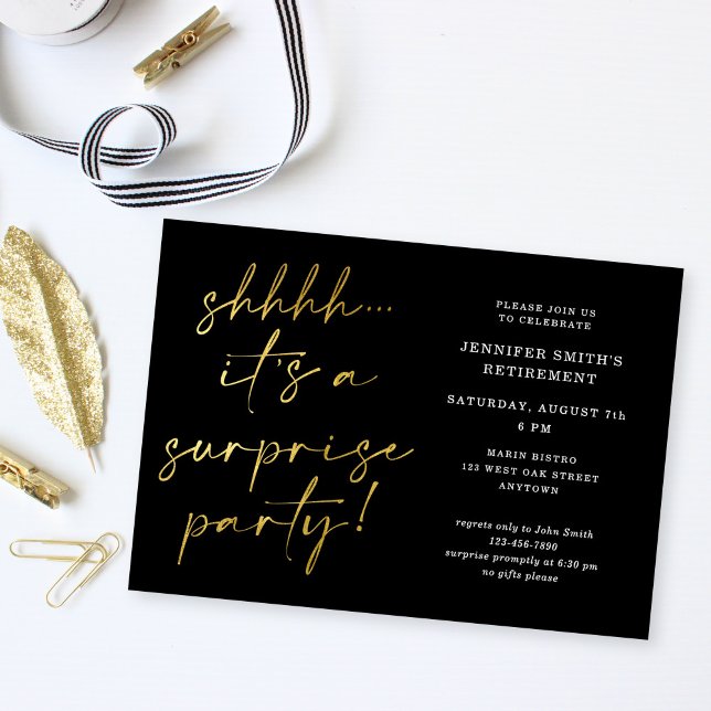 Convite Modern Chic Script Shhh Surprise Retirement Party  (Criador carregado)