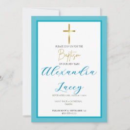 Convite Modern Christening Baptism Gold Cross Invitation