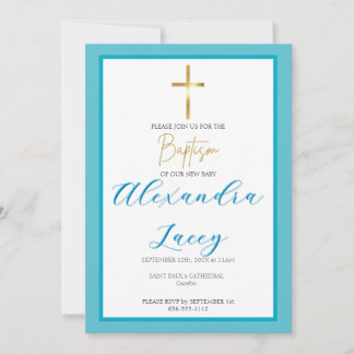 Convite Modern Christening Baptism Gold Cross Invitation
