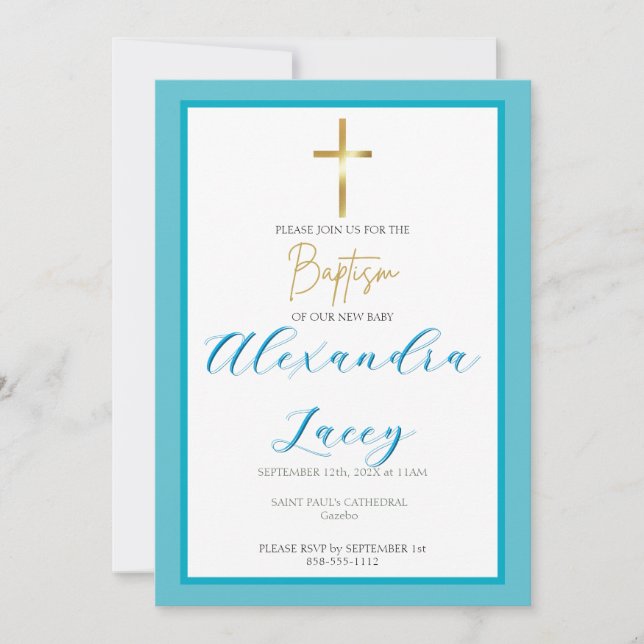 Convite Modern Christening Baptism Gold Cross Invitation (Frente)