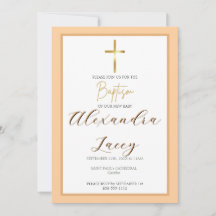Modern Christening Baptism Gold Cross Invitation