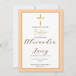 Convite Modern Christening Baptism Gold Cross Invitation