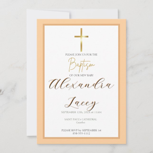 Convite Modern Christening Baptism Gold Cross Invitation (Frente)