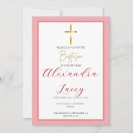Convite Modern Christening Baptism Gold Cross Invitation