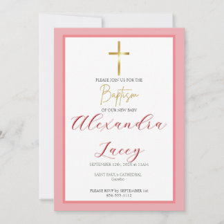 Convite Modern Christening Baptism Gold Cross Invitation