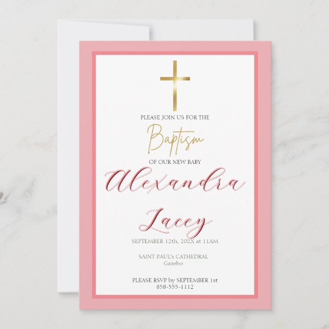 Convite Modern Christening Baptism Gold Cross Invitation (Frente)