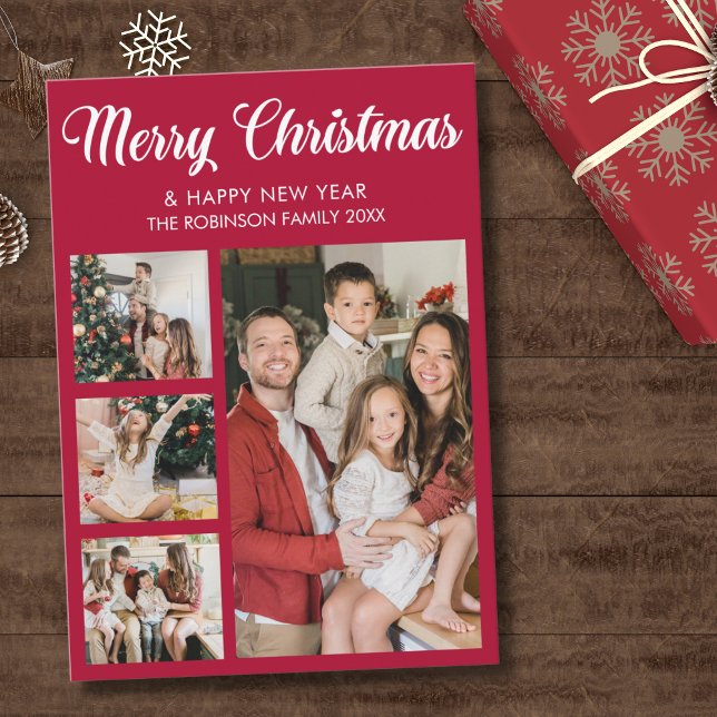 Convite Modern Christmas family photo collage (Criador carregado)