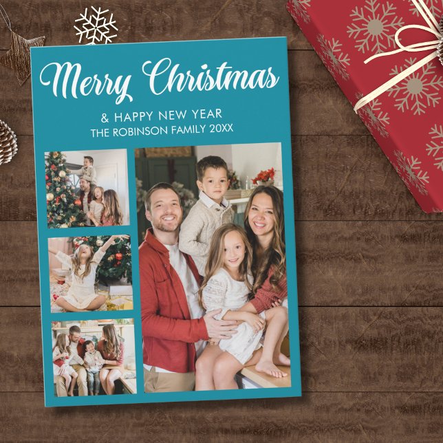 Convite Modern Christmas family photo collage (Criador carregado)