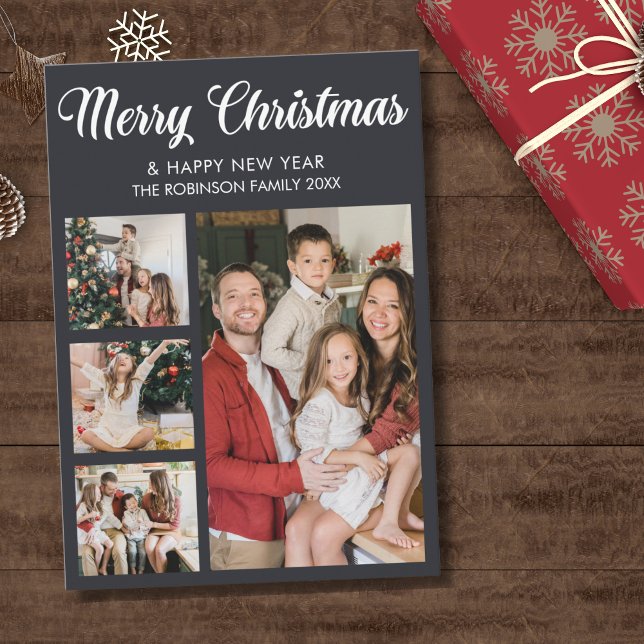 Convite Modern Christmas family photo collage (Criador carregado)