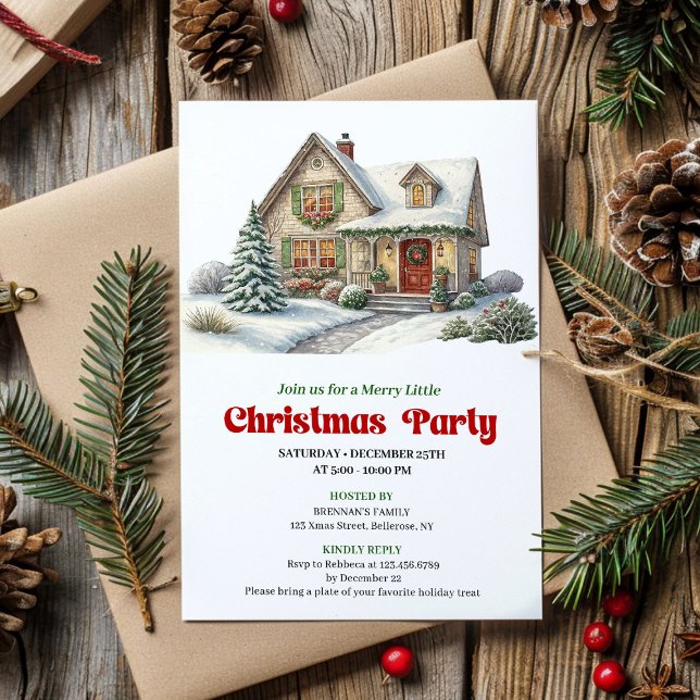 Convite Modern christmas house invite red green minimal (Modern christmas house invite red green minimal

)