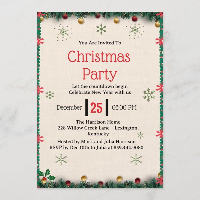 Convite Modern Christmas Party Invitation Template (Frente)
