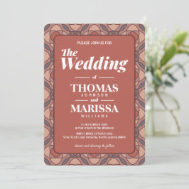 Convite Modern Cinnamon and Marsala Art Deco Wedding QR