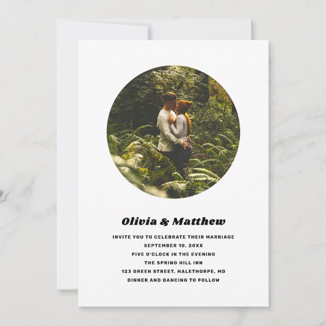 Convite Modern Circle Photo Wedding | Minimalist Elegant (Frente)