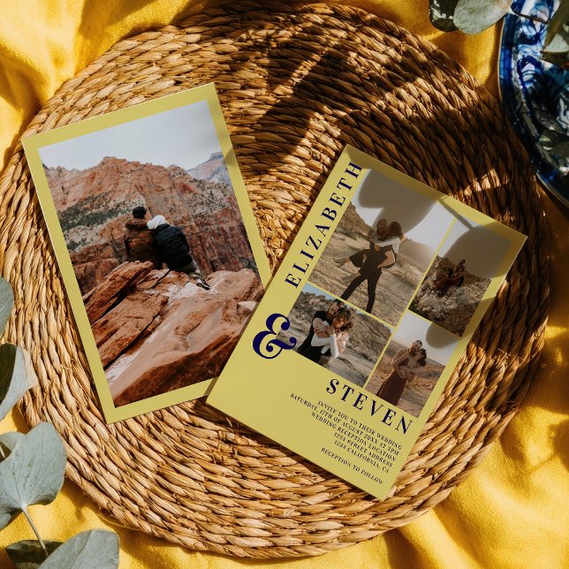 Convite Modern Citrus Yellow Ampersand 5-Photo Wedding (Modern Citrus Yellow Ampersand 5-Photo Wedding Invitation)