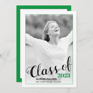 Convite Modern Class of 2023 script green border