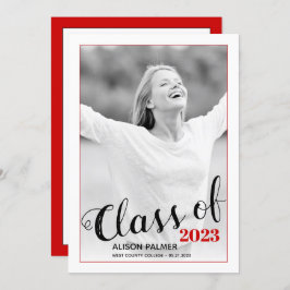 Convite Modern Class of 2023 script Red Border Photo