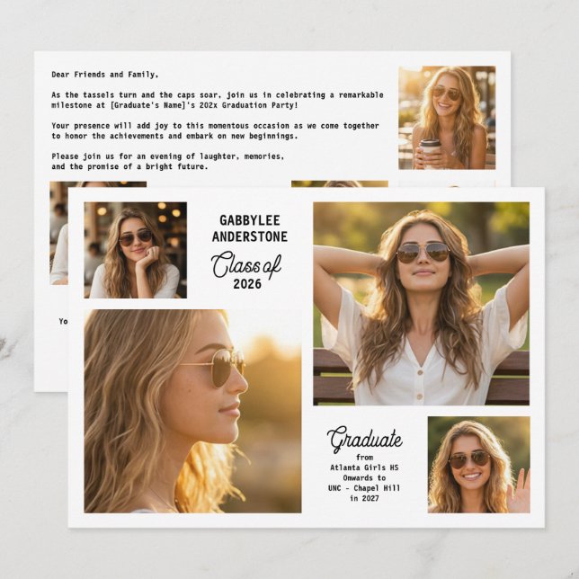 Convite Modern Class of 2026 Multi Photo Graduation Party  (Frente/Verso)