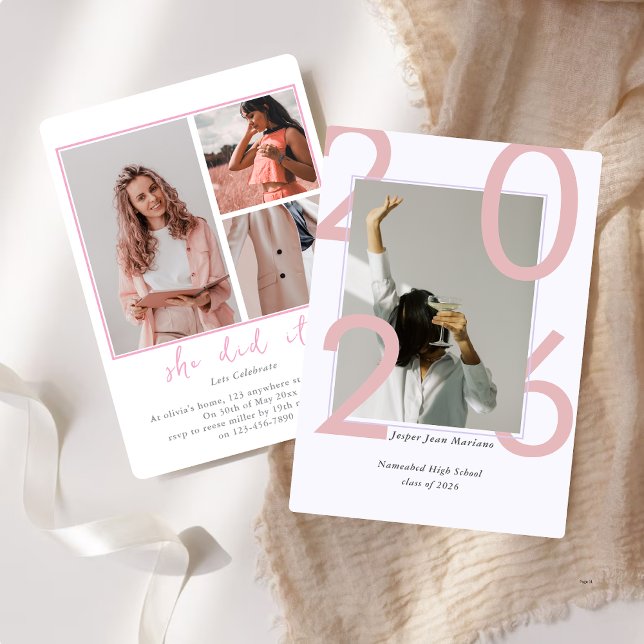 Convite Modern Class of 2026 Photo Minimal Graduation  (Criador carregado)