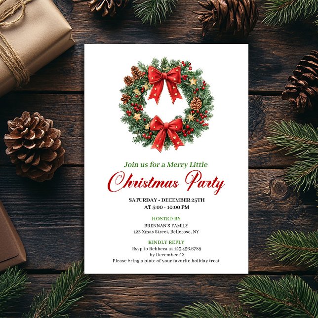 Convite Modern Classic Christmas Wreath Party Invitation (Modern Classic Christmas Wreath Party Invitation)
