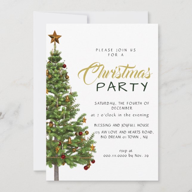Convite Modern Classic Decorated Christmas Tree Holiday (Frente)