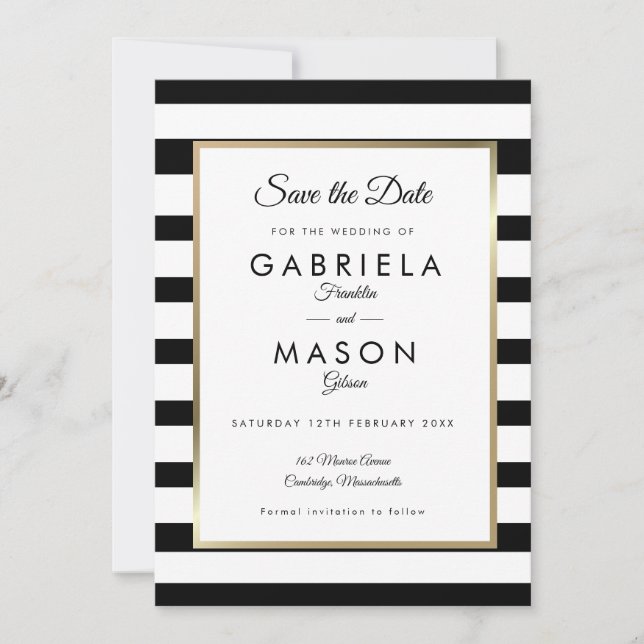 Convite Modern Classic Stripe Wedding Salvar a Data (Frente)