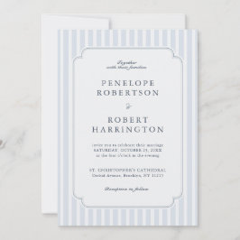 Convite Modern Classic Stripes Dusty Blue Vintage Wedding 