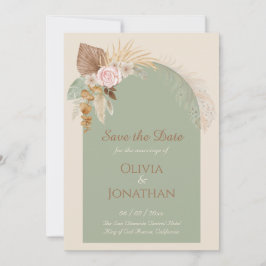 Convite Modern Classy Boho Rustic Beige Mint Salvar Data