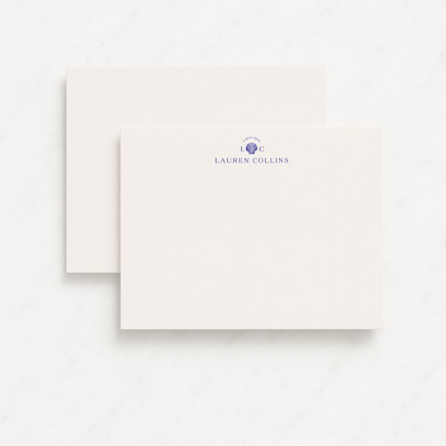 Convite Modern Coastal Monogram Seashell Note Card (Criador carregado)